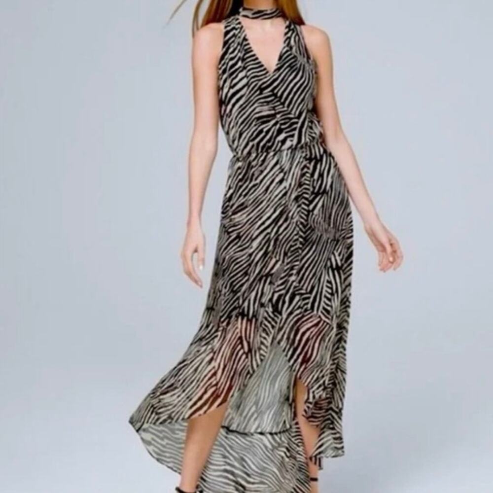 WHBM Resort Zebra Animal Print High Low Dress 6 P Coastal Flowy Vacay Beach NWT